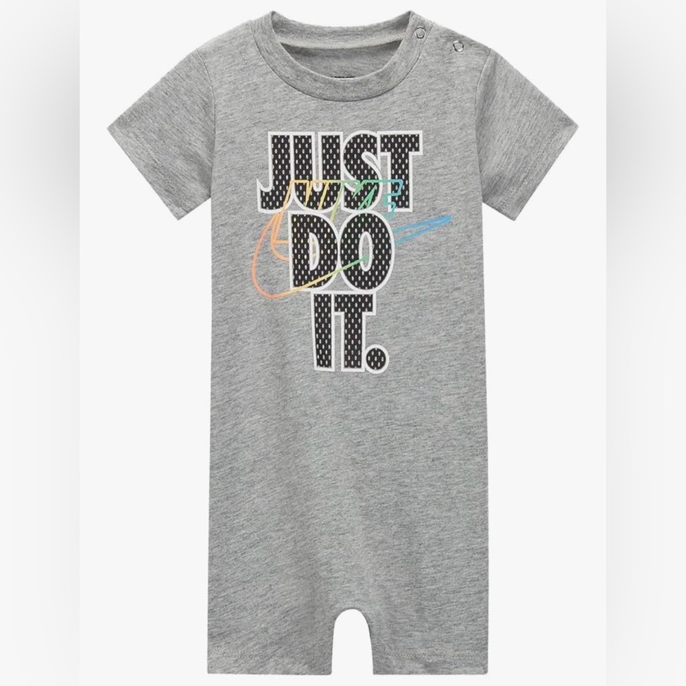 Nike Baby Boy Dri-fit Logo Raglan Romper, Dark Grey Heather/Size: 3 months